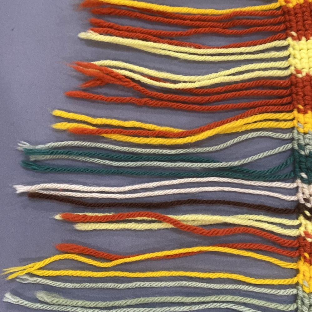 HANDMADE Striped Knit Blanket with Fringe 54x48 fringe Chic Boho Y2K - Picture 6 of 7